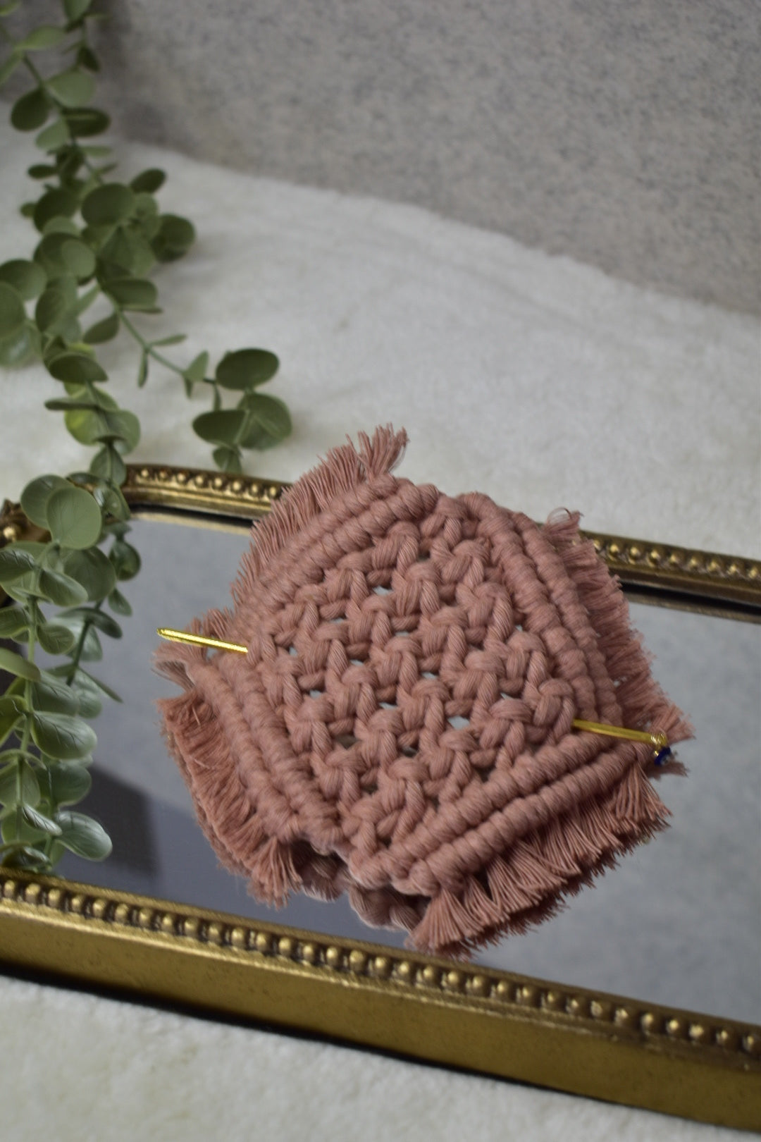Hebillas boho para cabello en Macramé_Rosa Viejo
