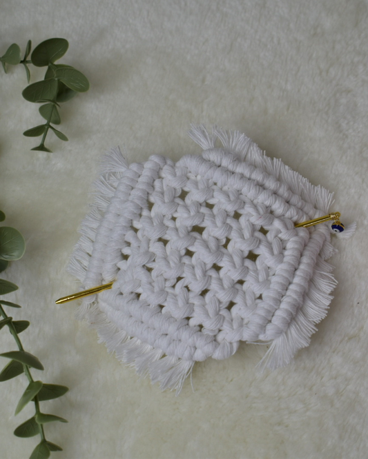 Hebillas boho para cabello en Macramé_Blanca