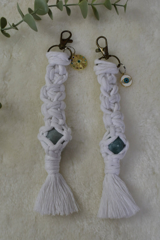 Llavero Blanco con Cuarzo Aventurina (Protección & Equilibrio)