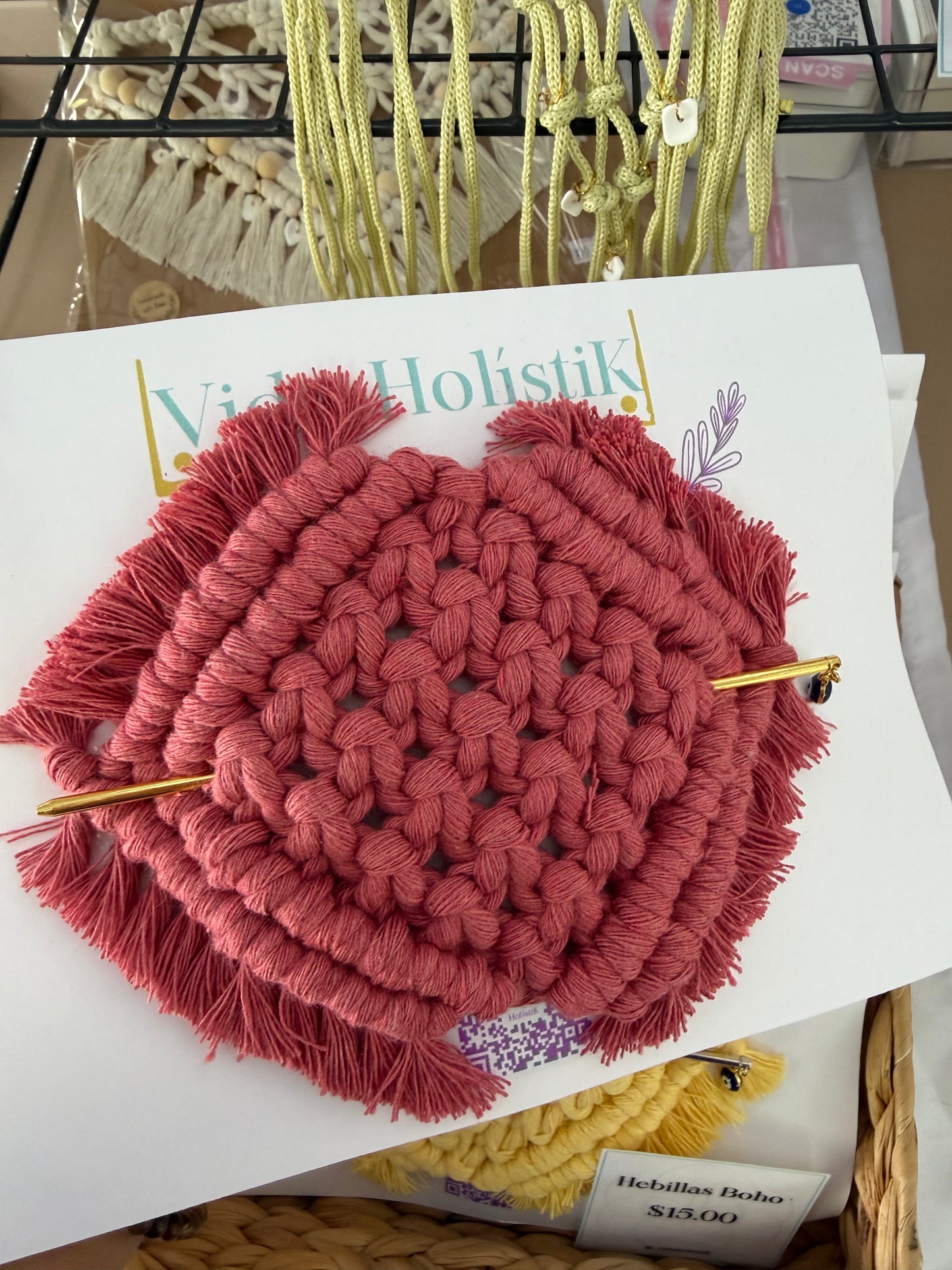 Hebillas boho para cabello en Macramé_Rosa