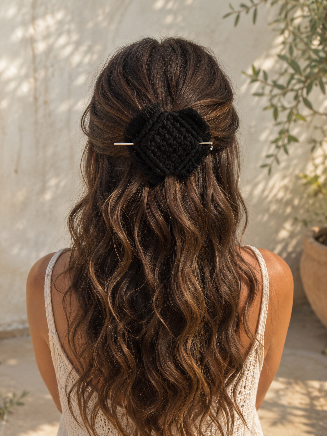 Hebillas boho para cabello en Macramé_Negra