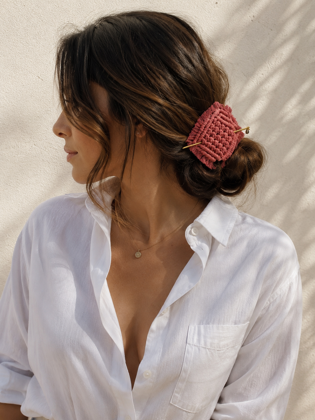 Hebillas boho para cabello en Macramé_Rosa
