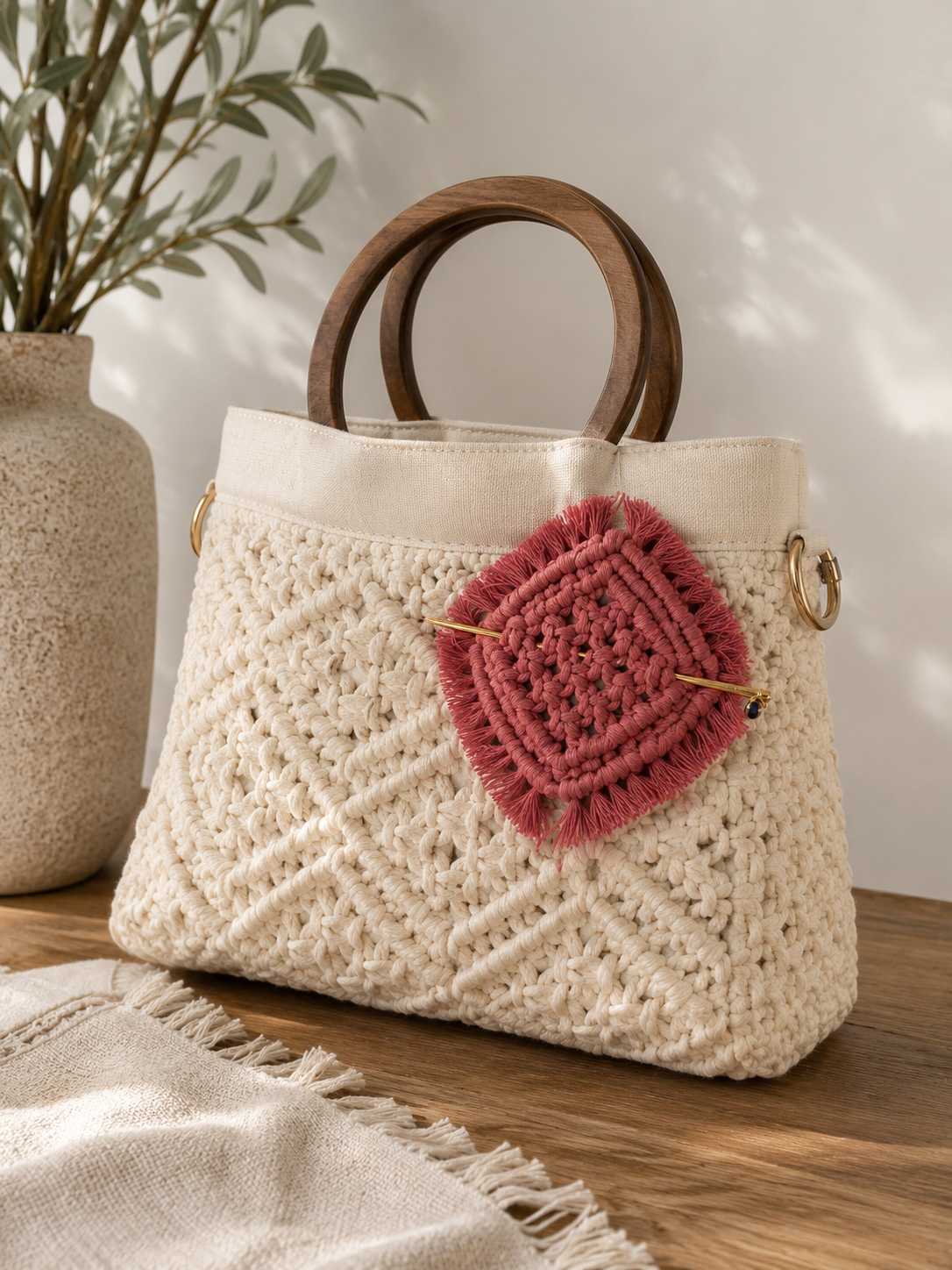 Hebillas boho para cabello en Macramé_Rosa